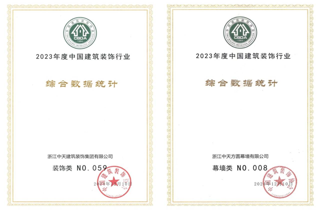 evo视讯装饰集团位列2023年度中国建筑装饰企业百强59位、幕墙百强第8位